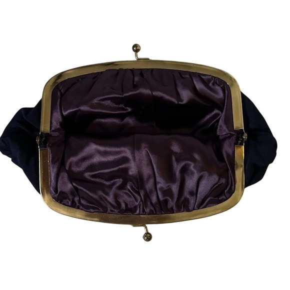 Vintage dark blue  kisslock Brass Clasp/rhinestones  Clutch‎ Bag